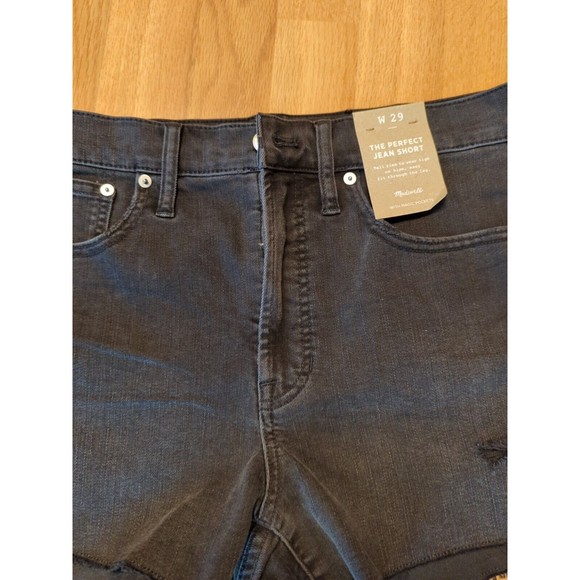 Madewell Shorts Womens 29 Black The Perfect Jean Denim Distressed High Rise - Picture 3 of 12